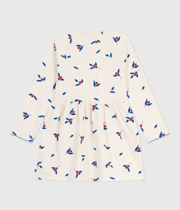 Abito a maniche lunghe in cotone bambina ecru/multicolore