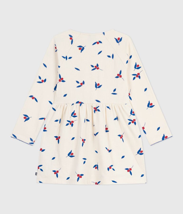 Abito a maniche lunghe in cotone bambina ecru/multicolore