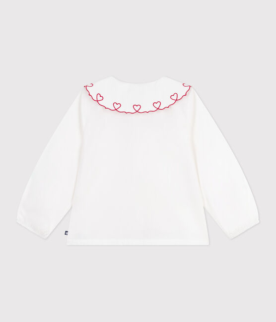 Blusa a maniche lunghe in popeline di cotone tinta unita bambina bianco ECUME