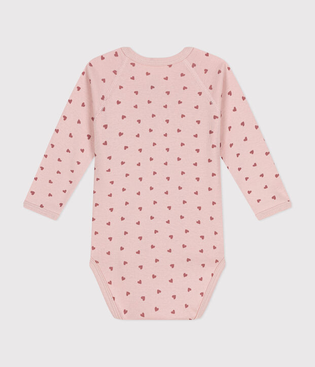 Body incrociato a maniche lunghe in cotone neonato rosa/rosa