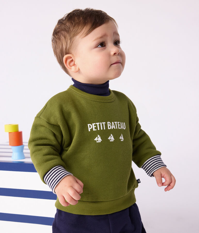 Felpa in cotone con motivo vintage Petit Bateau neonata verde