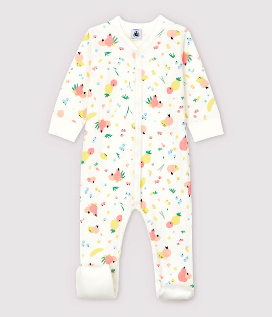 Tutina con piedi staccabili bebè femmina in cotone bianco MARSHMALLOW/bianco MULTICO