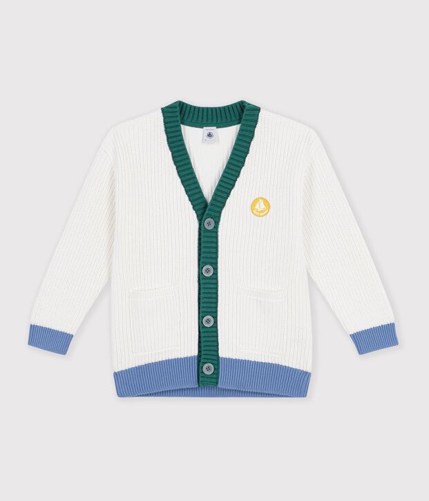 Cardigan in cotone tinta unita bambino bianco/multicolore