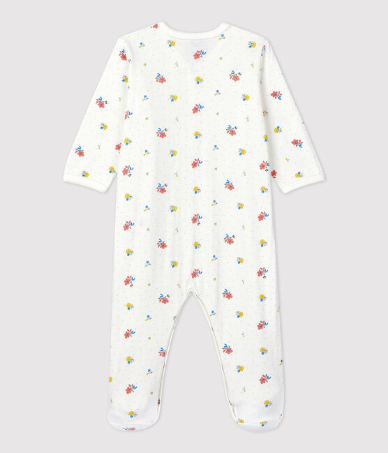 Tutina pigiama a fiori bebè in cotone biologico bianco MARSHMALLOW/bianco MULTICO