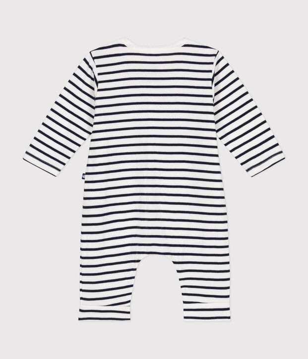 Tutina lunga in tubique neonato bianco/blu