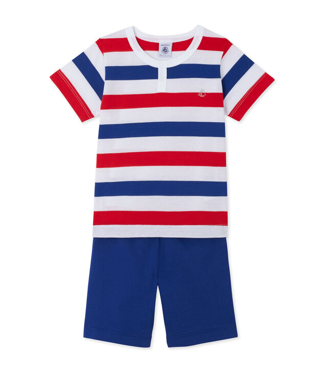 Pyjacourt gar&ccedil;on en jersey ray&eacute; bianco/blu/bianco