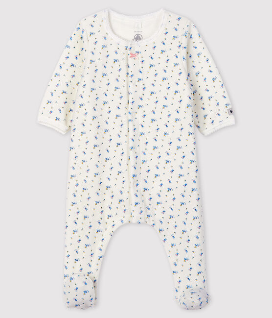 Body-pigiama con stampe a fiori bimba in velluto bianco MARSHMALLOW/bianco MULTICO