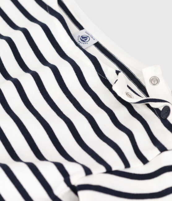 T-shirt a righe a maniche corte in cotone bambina bianco MARSHMALLOW/blu SMOKING