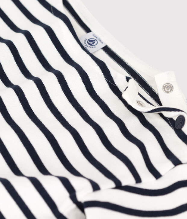 T-shirt a righe a maniche corte in cotone bambina bianco/blu