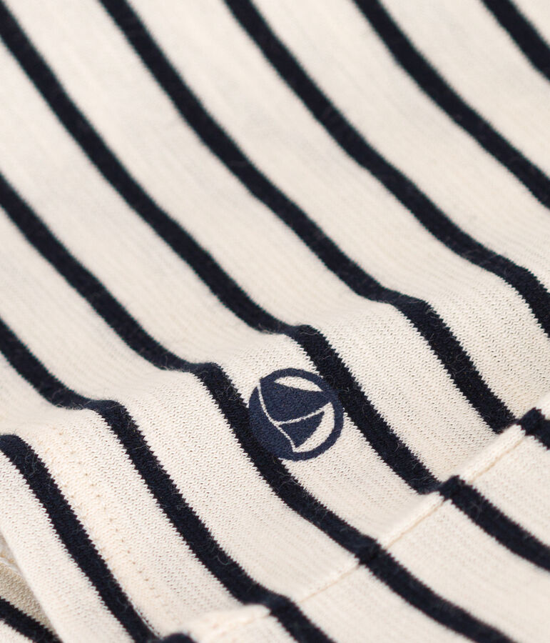 T-shirt a righe in jersey fiammato bambina ecru/blu