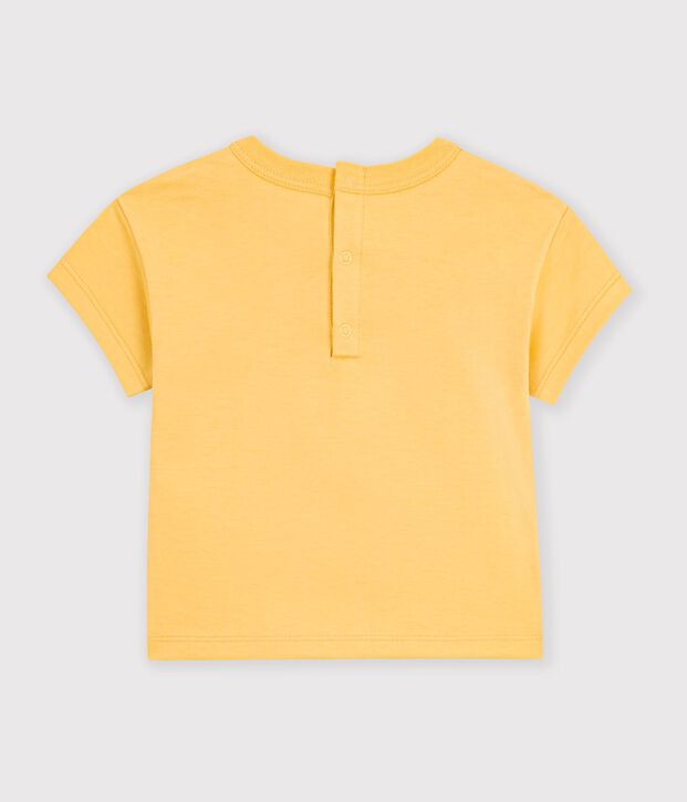 T-shirt a maniche corte in cotone tinta unita con motivo neonato giallo
