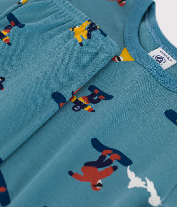 Pigiama bambino unisex in cotone motivo snowboard blu/multicolore