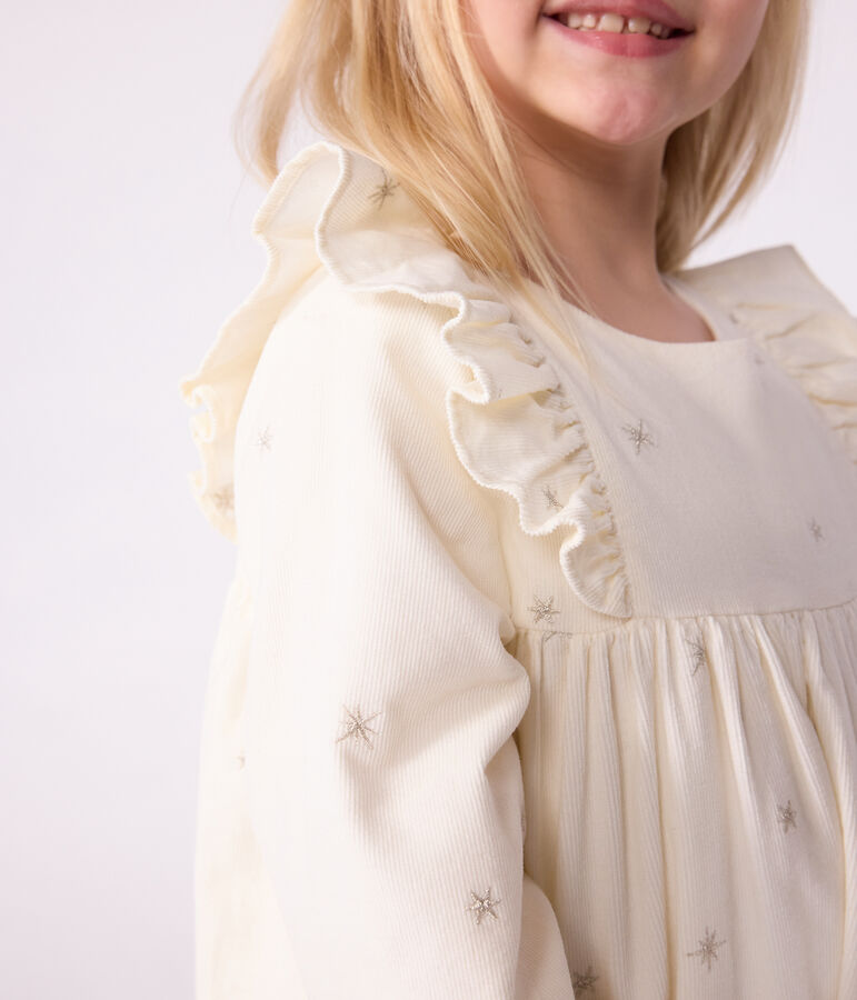 Abito a maniche lunghe in velluto tinta unita bambina ecru/grigio