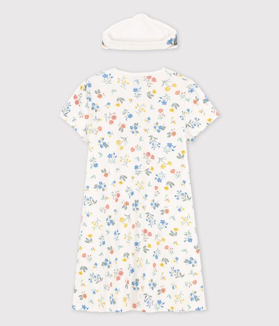 Camicia da notte a fiori a manica corta bambina in cotone bianco MARSHMALLOW/bianco MULTICO