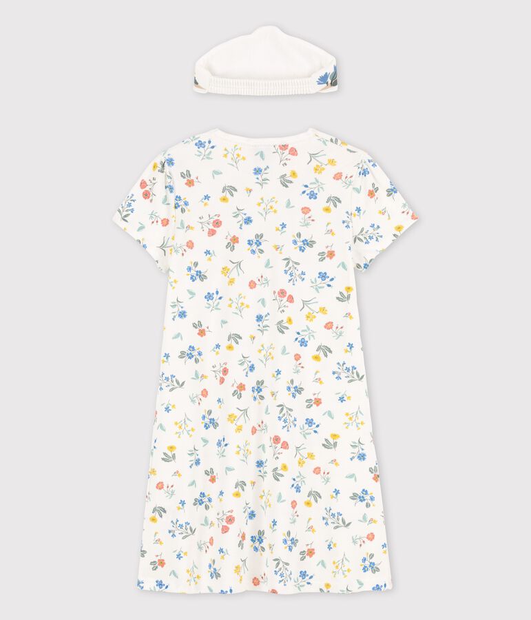 Camicia da notte a fiori a manica corta bambina in cotone bianco/multicolore