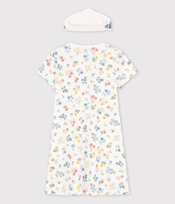 Camicia da notte a fiori a manica corta bambina in cotone bianco MARSHMALLOW/bianco MULTICO