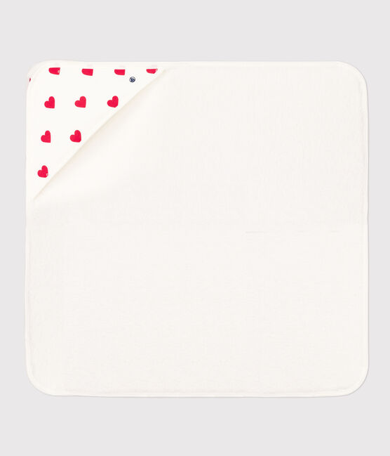 Asciugamano quadrato da bagno con cuori in cotone bianco MARSHMALLOW/rosso TERKUIT