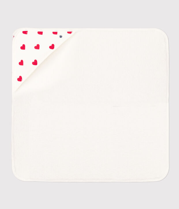 Asciugamano quadrato da bagno con cuori in cotone bianco/rosso