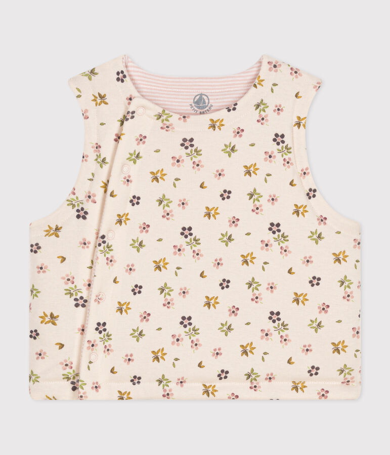 CARDIGAN SENZA MANICHE DOUBLE-FACE IN COTONE NEONATO ecru/marrone