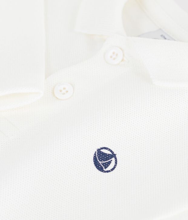 Polo a maniche lunghe in cotone tinta unita neonato bianco