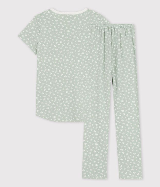 Pigiama a manica corta a fiori bambina in cotone verde/bianco