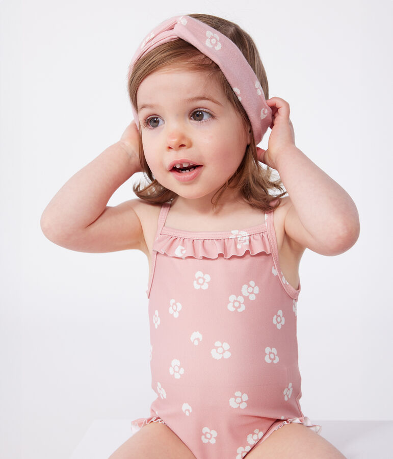 Costume da bagno intero con stampa floreale e volant neonato rosa/bianco