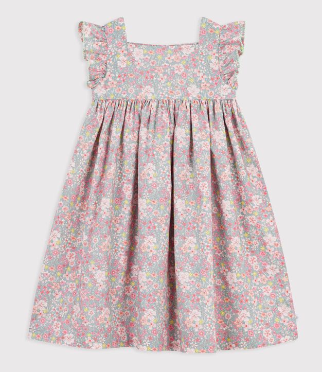 Abito senza maniche in cotone con stampa a fiori bambina blu/multicolore