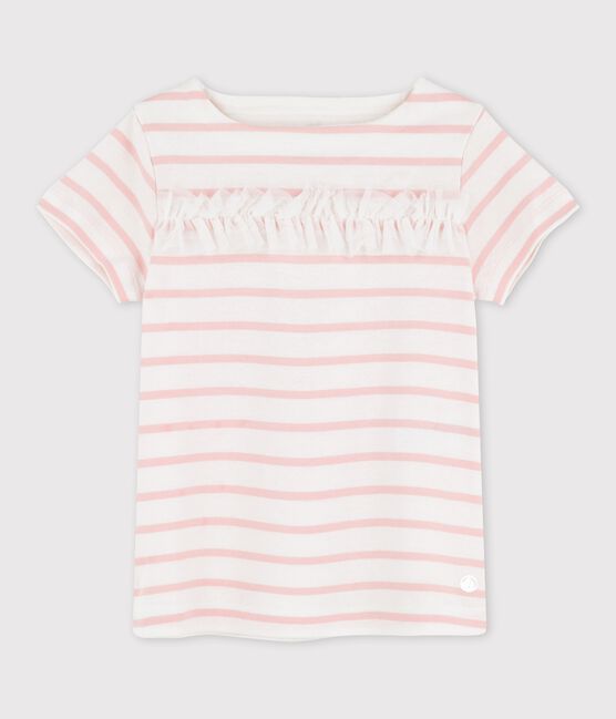 T-shirt a maniche corte in cotone bambina bianco MARSHMALLOW/rosa MINOIS