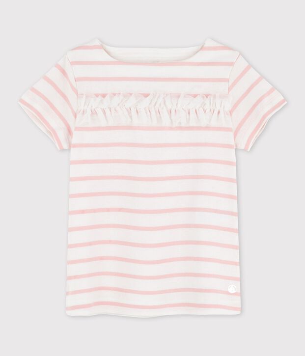 T-shirt a maniche corte in cotone bambina bianco/rosa