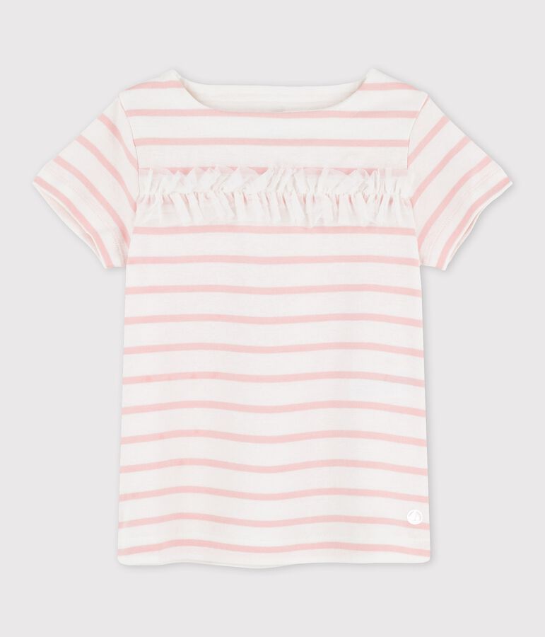 T-shirt a maniche corte in cotone bambina bianco MARSHMALLOW/rosa MINOIS