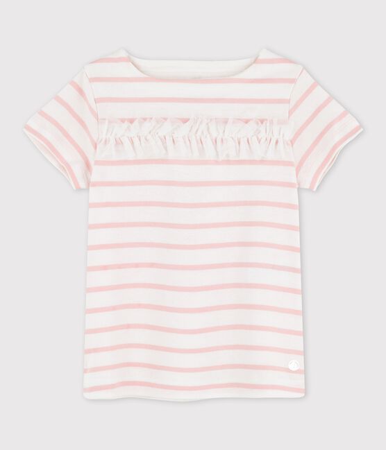 T-shirt a maniche corte in cotone bambina bianco MARSHMALLOW/rosa MINOIS