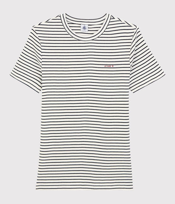 T-shirt in cotone a righe "Je t'aime" Donna bianco MARSHMALLOW/blu SMOKING