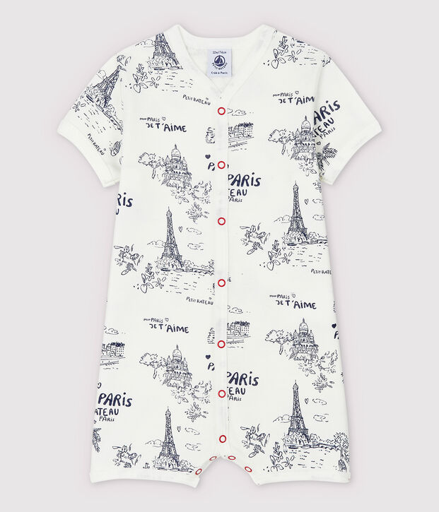 Tutaina corta tela di Jouy Parigi beb&egrave; in cotone bianco/blu