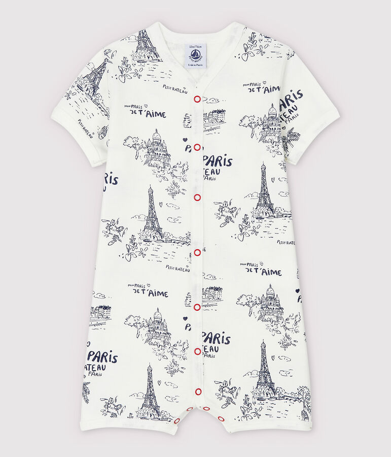 Tutaina corta tela di Jouy Parigi beb&egrave; in cotone bianco/blu