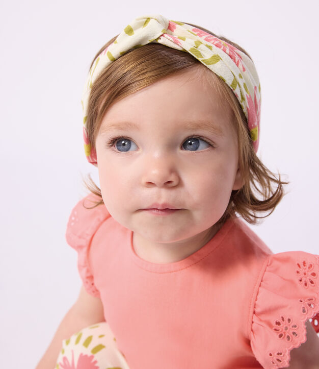 Fascia in cr&eacute;pon con stampa fiori neonata bianco/multicolore
