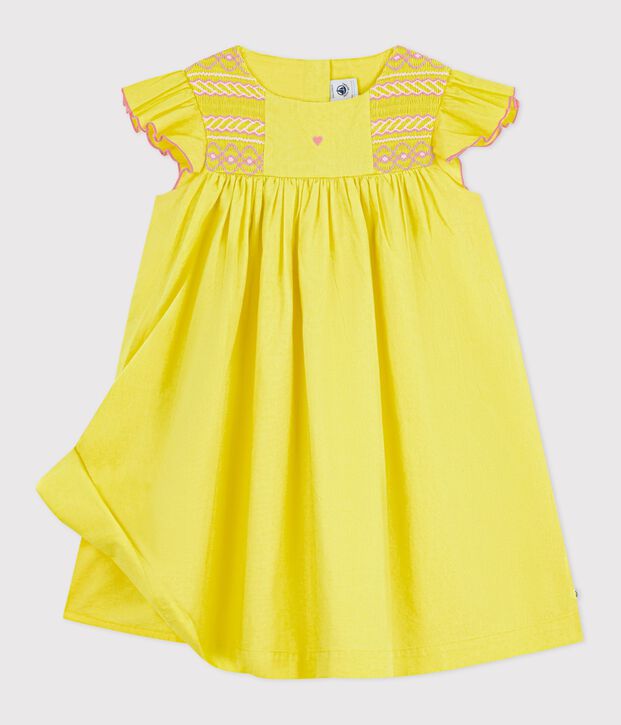 Abito a maniche corte in cotone bambina giallo