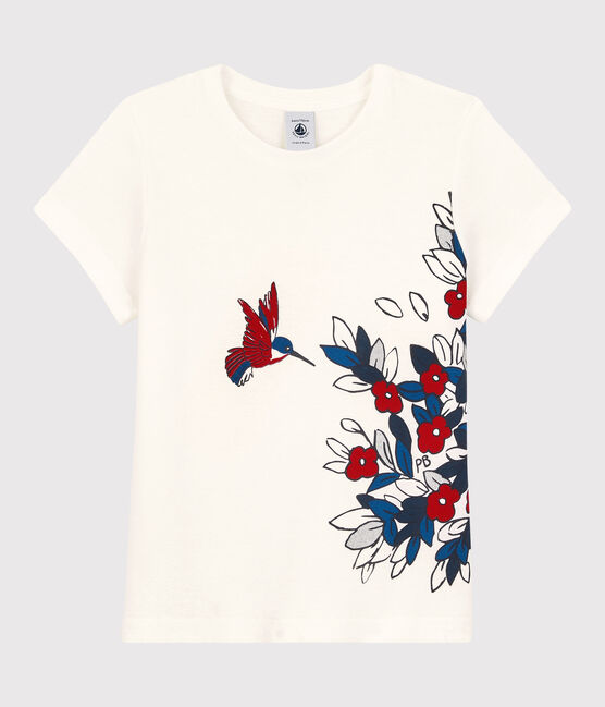 T-shirt a maniche corte in cotone bambina bianco MARSHMALLOW/rosso TERKUIT