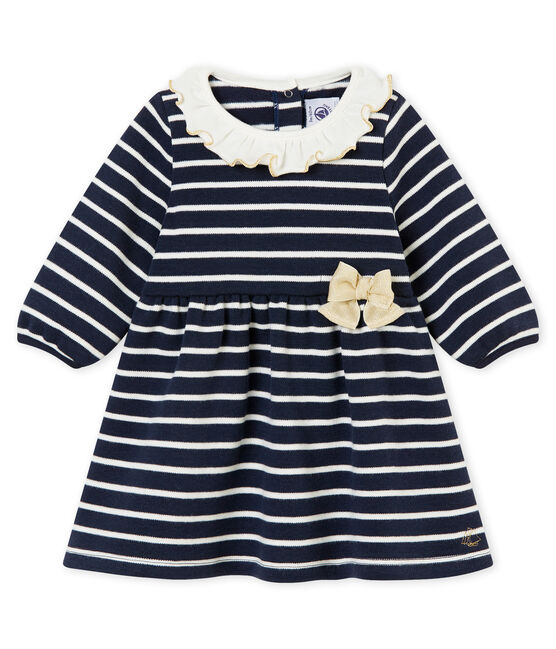 Abito rigato per bebé femmina blu SMOKING/bianco MARSHMALLOW