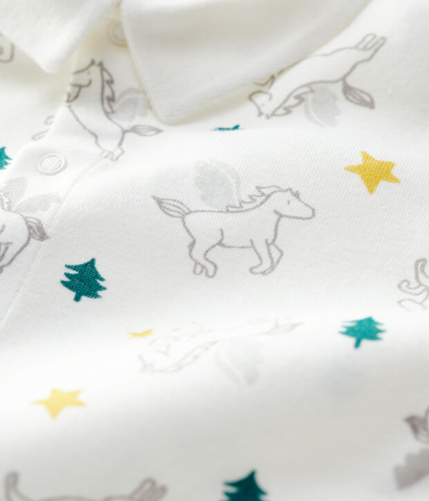 Tutina pigiama senza piedi con colletto beb&egrave; in cotone bianco/multicolore