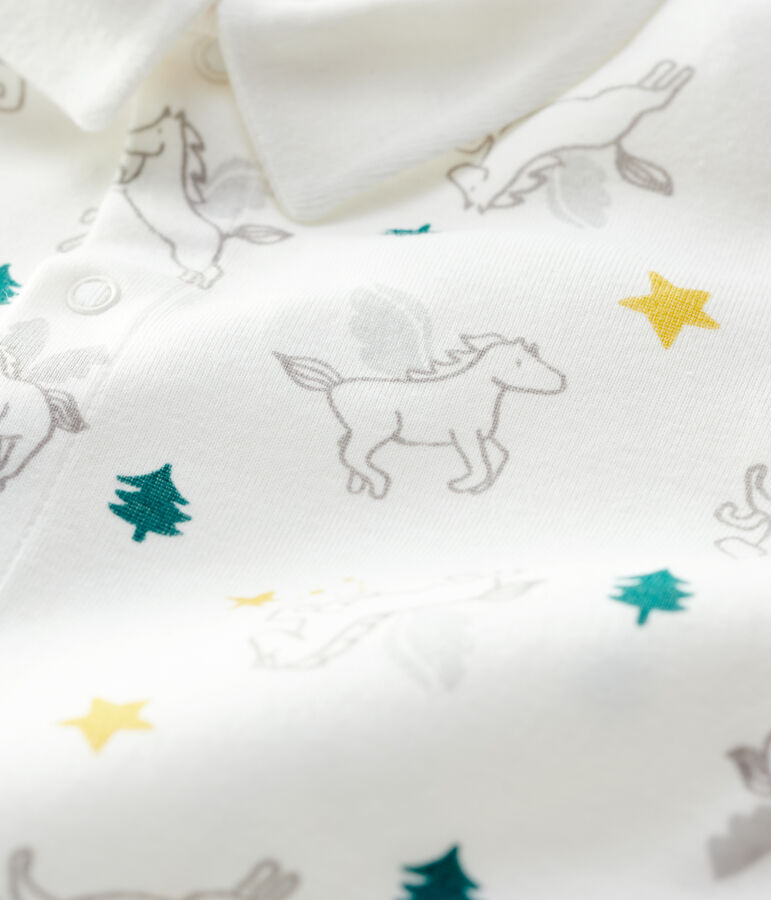 Tutina pigiama senza piedi con colletto beb&egrave; in cotone bianco/multicolore