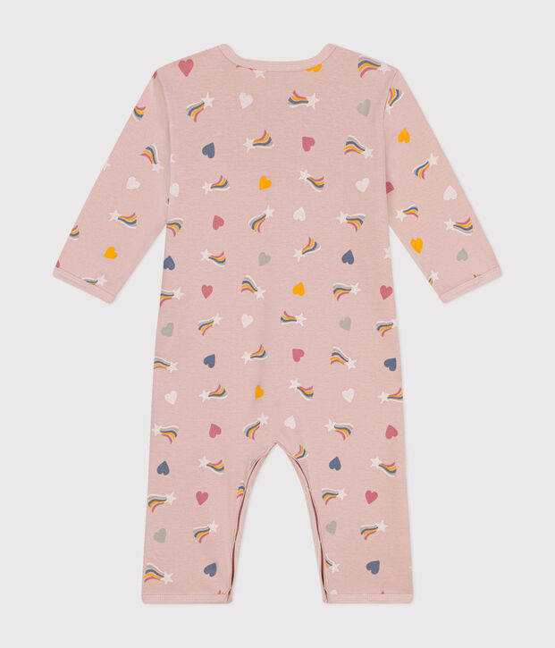 Pigiama senza piedini in cotone con stampa neonato rosa/multicolore