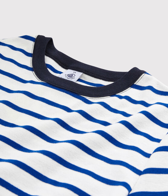 T-shirt girocollo iconica in cotone Donna bianco MARSHMALLOW/blu SURF