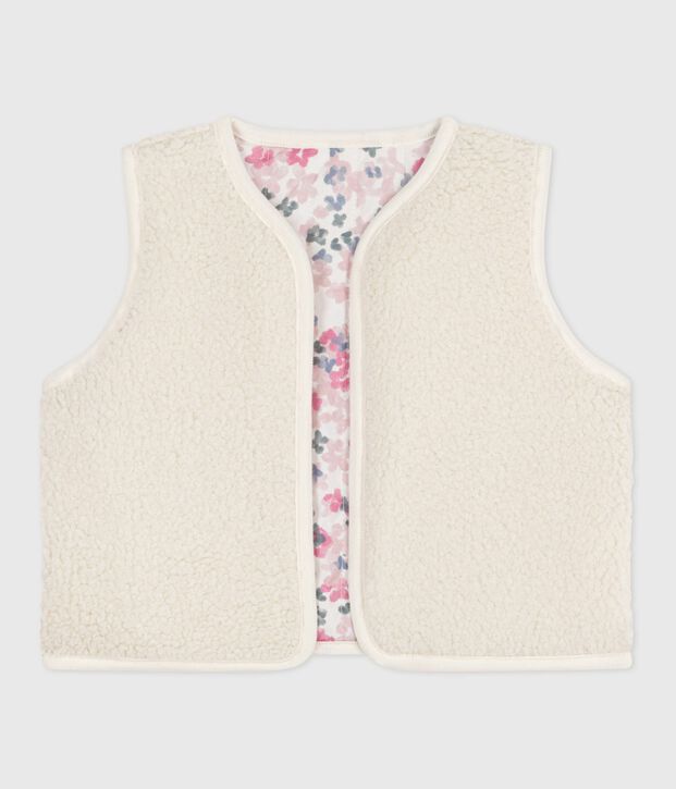 Gilet senza maniche in popeline di cotone e sherpa con stampa neonata ecru/multicolore