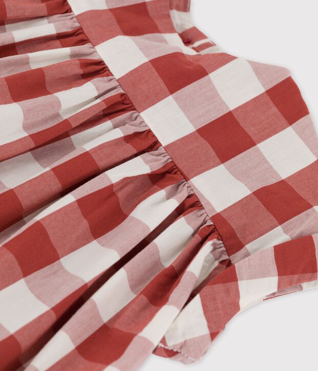 Abito beb&egrave; in popeline vichy marrone/ecru