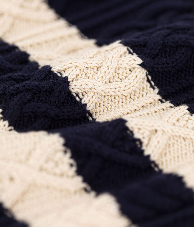 Maglione irlandese a righe in cotone unisex blu/ecru