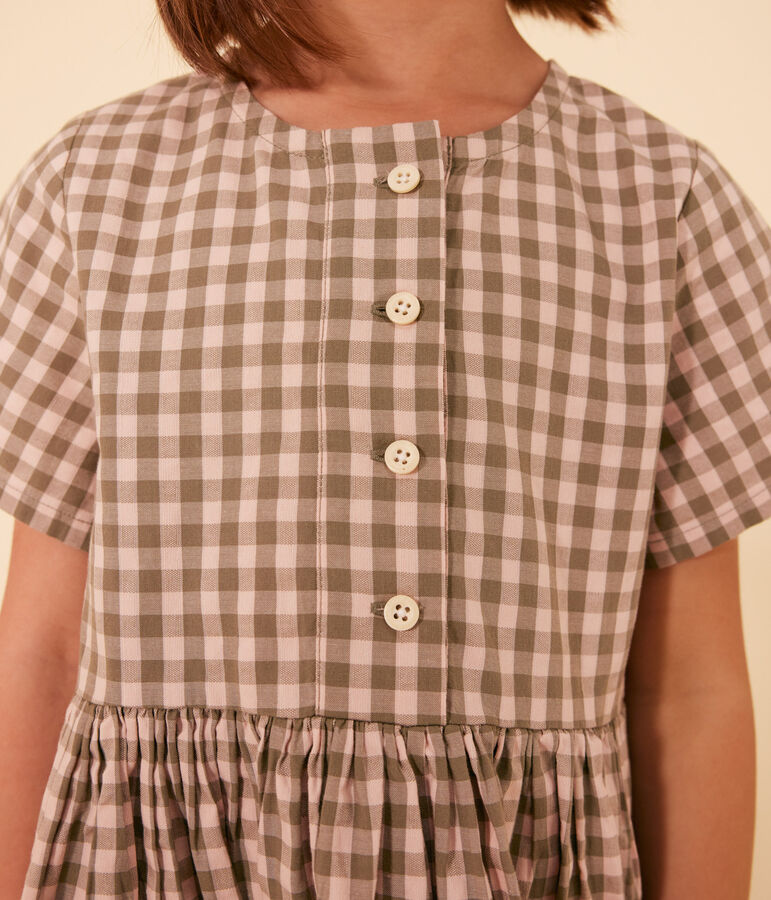 Abito a maniche corte in seersucker bambina verde/rosa