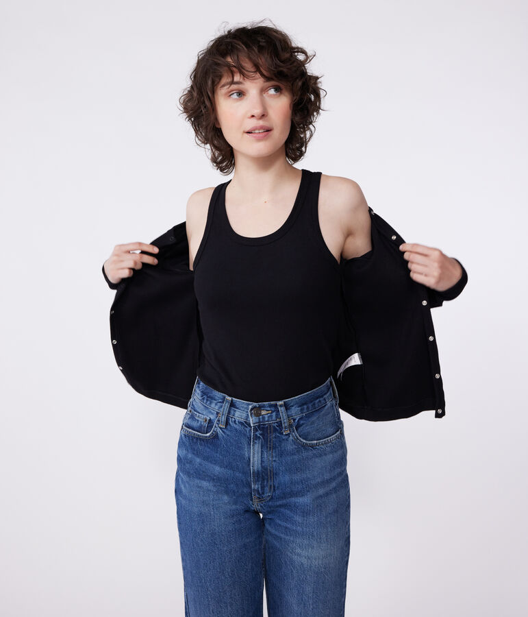 Cardigan in cotone tinta unita donna nero