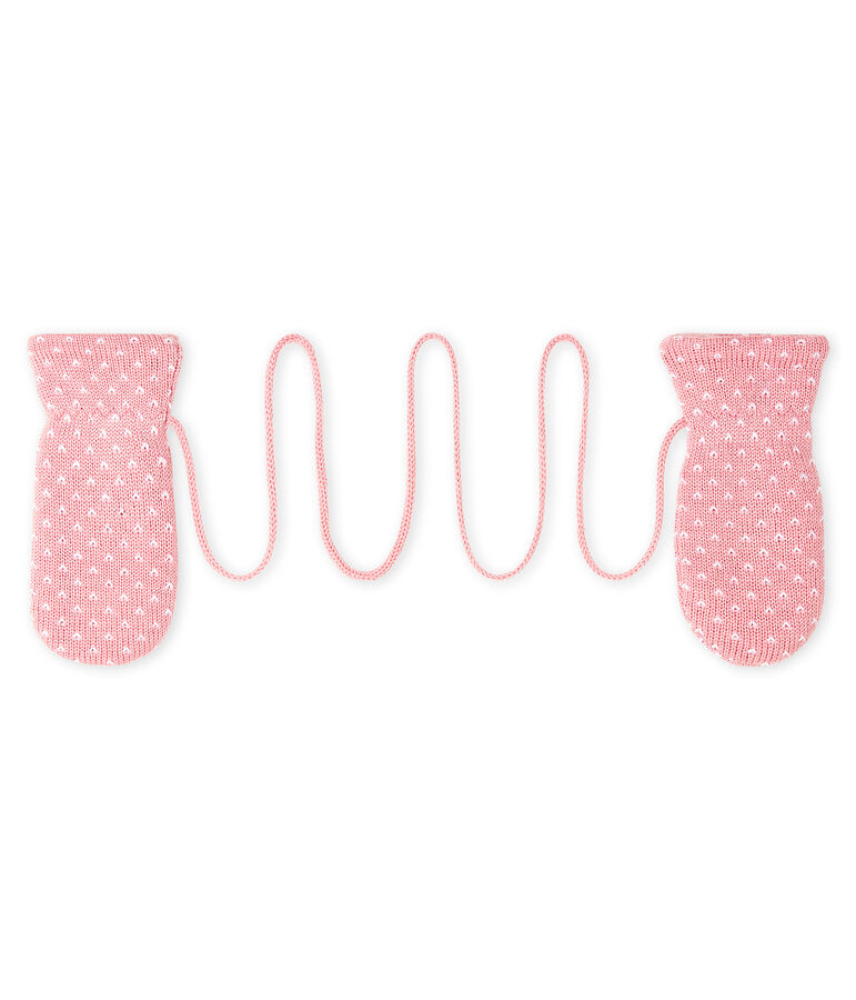 Muffole beb&egrave; unisex foderate in pile rosa/bianco