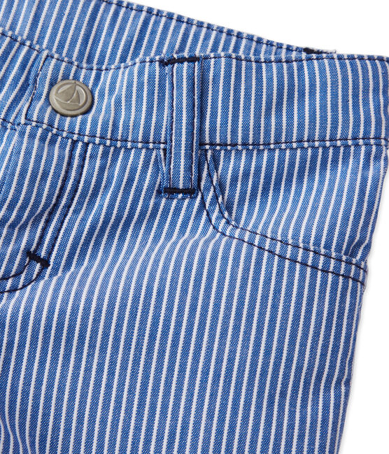 Pantaloni per bebè maschio a righe blu SURF/bianco ECUME