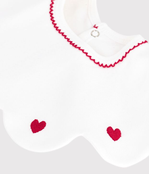 Bavaglino in cotone con cuori ricamati neonata bianco